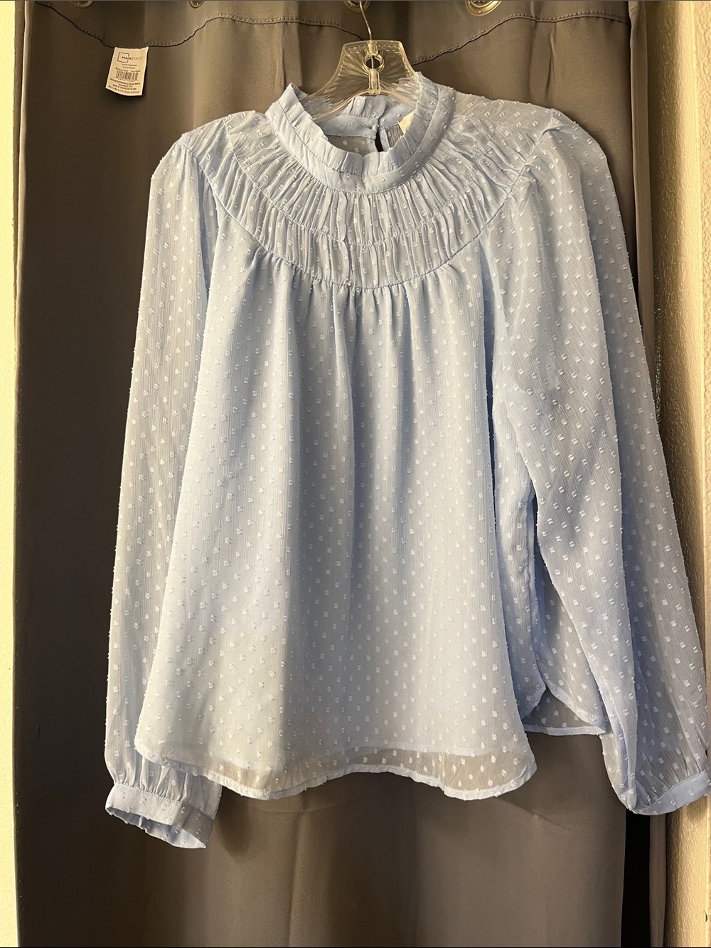 LOFT Light Blue Swiss Dot Smocked Yoke Blouse